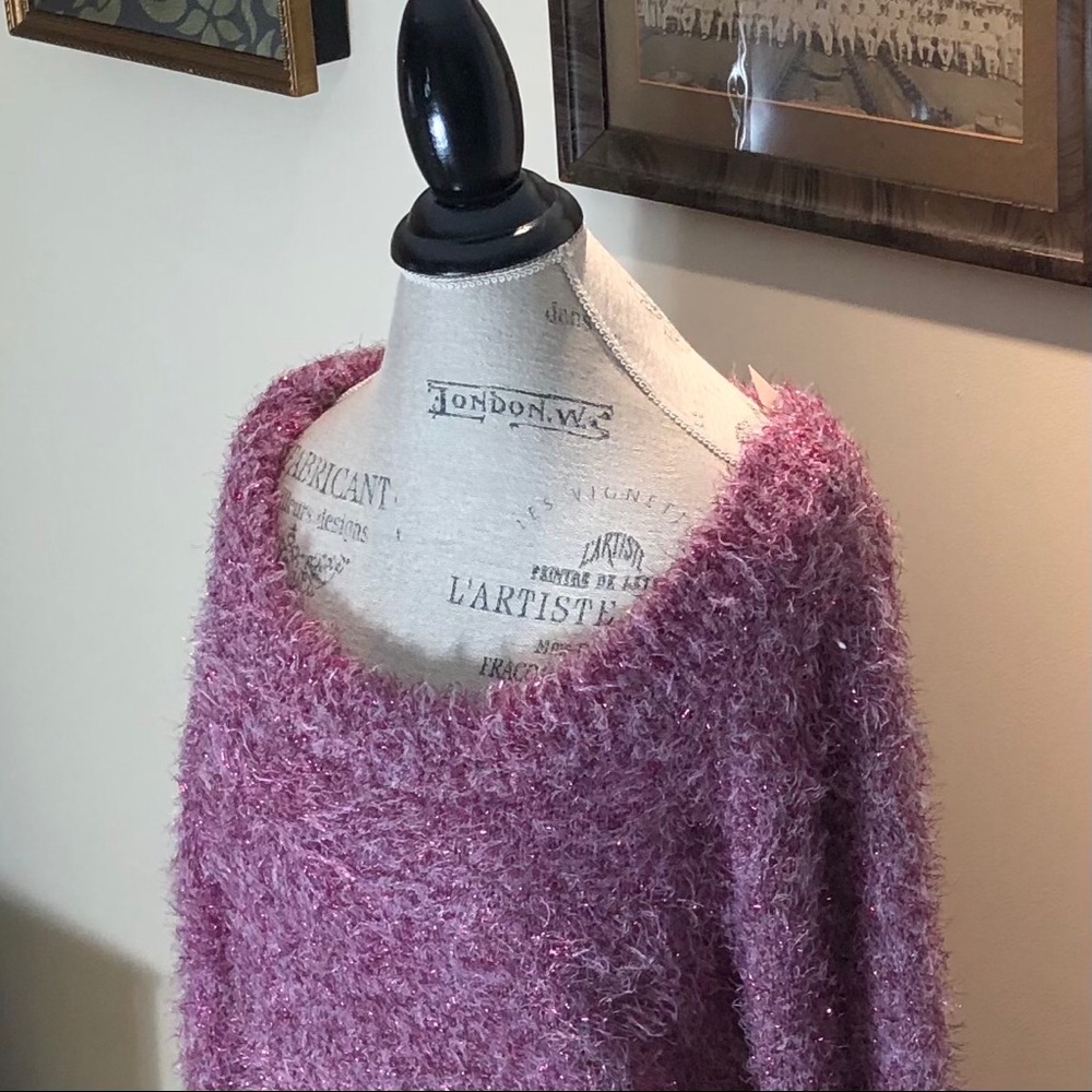 New York & Co. Pink Fuzzy Sparkle Sweater Sz M - Picture 3 of 13
